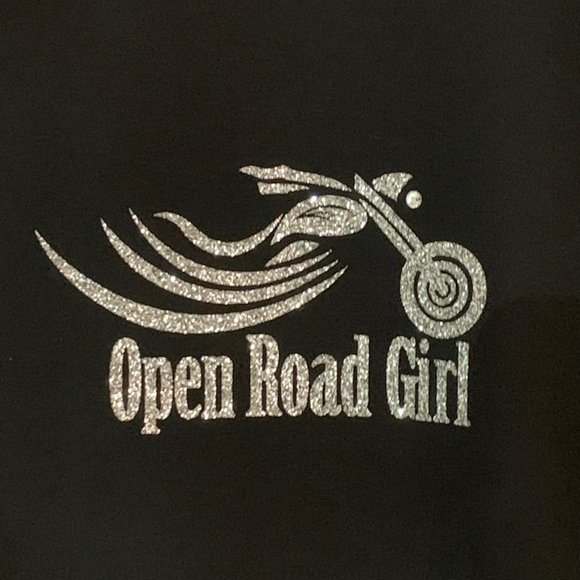 Open Road Girl Motorcycle Glitter Graphic Black Vest Size XXL Biker Wear - Picture 2 of 5